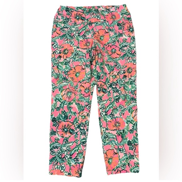 Lilly Pulitzer Preppy CORSO CROP PANT, SOLEIL PINK PERFECT POPPY GOLF Luxletic - Picture 1 of 2